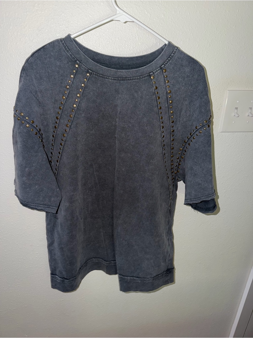 SHEIN Washed Black Short-Sleeve Top with Stud Trim NWOT